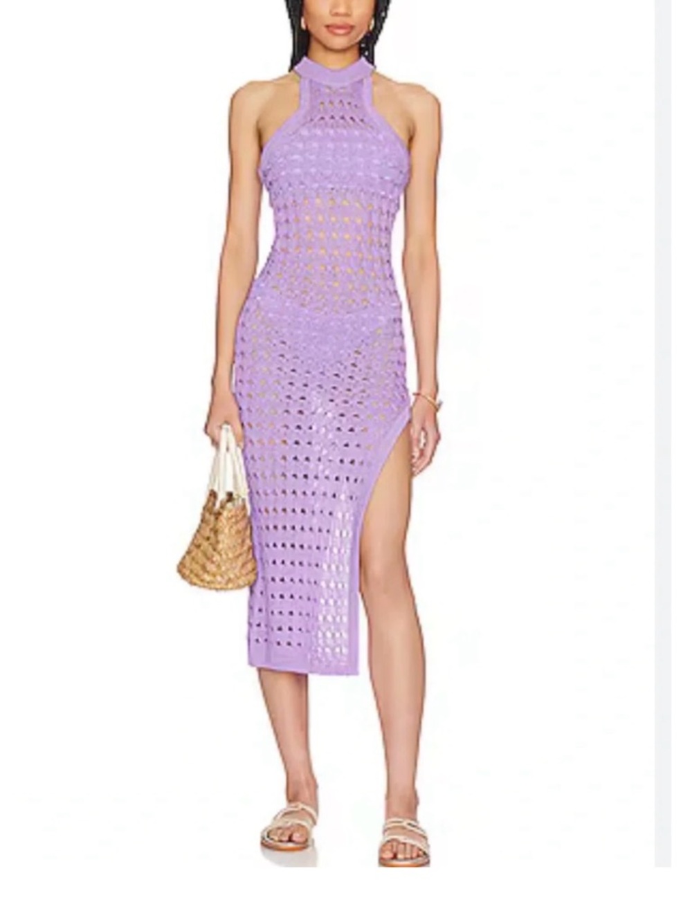 NBD Magdalena Open Knit Purple Midi Dress NWT XXS Thigh Split Crochet